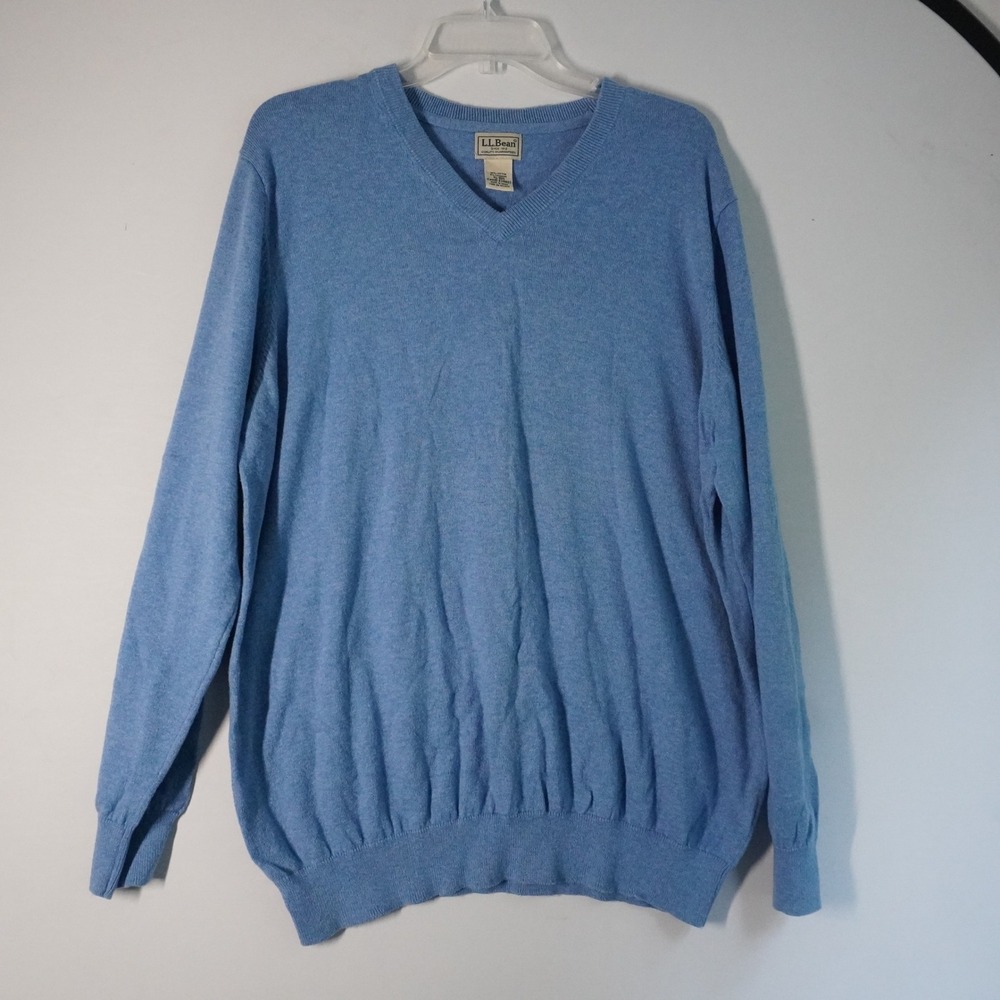 L.L.Bean Men's XL REG Blue Cotton Cashmere V-Neck Long Sleeve Sweater Cozy Soft